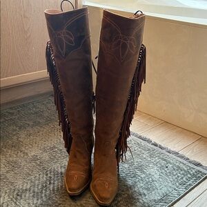 Brown Fringe Knee-High Boots